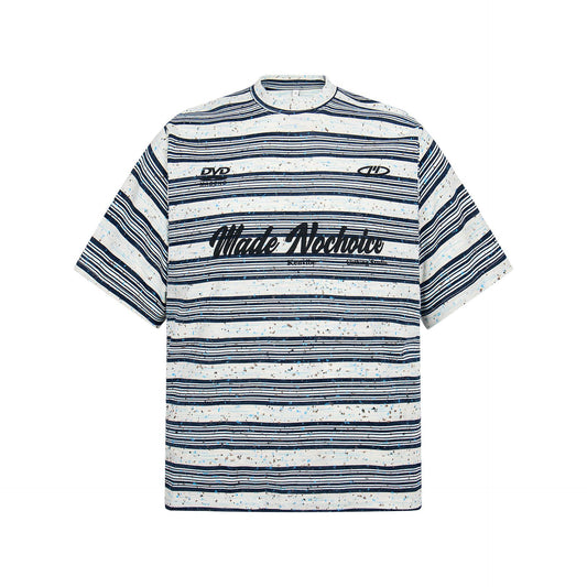 2025 2630 2025n street 2025 men's and women's color embellishment design men's loose high-end striped short-sleeved T-shirt