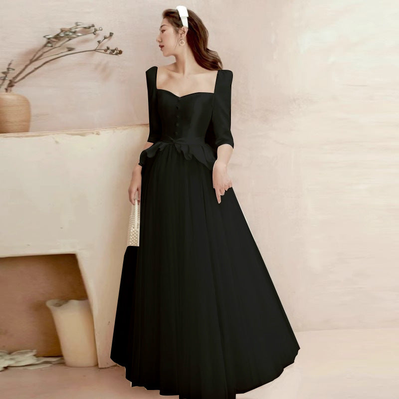 2025 white light wedding dress  new bride simple temperament small man going out yarn women's banquet evening dress