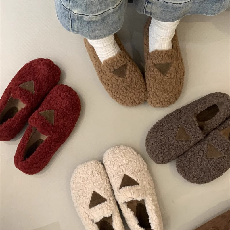 2025 Internet celebrity fluffy shoes female outer wear popular winter small fragrant wind gentle fairy velvet one pedal cotton shoes female