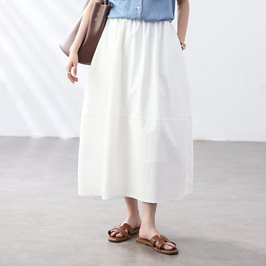 Cotton cocoon, Korean version of Hepburn style high waist and thin A-shaped umbrella skirt, summer drape solid color bud half-length skirt women