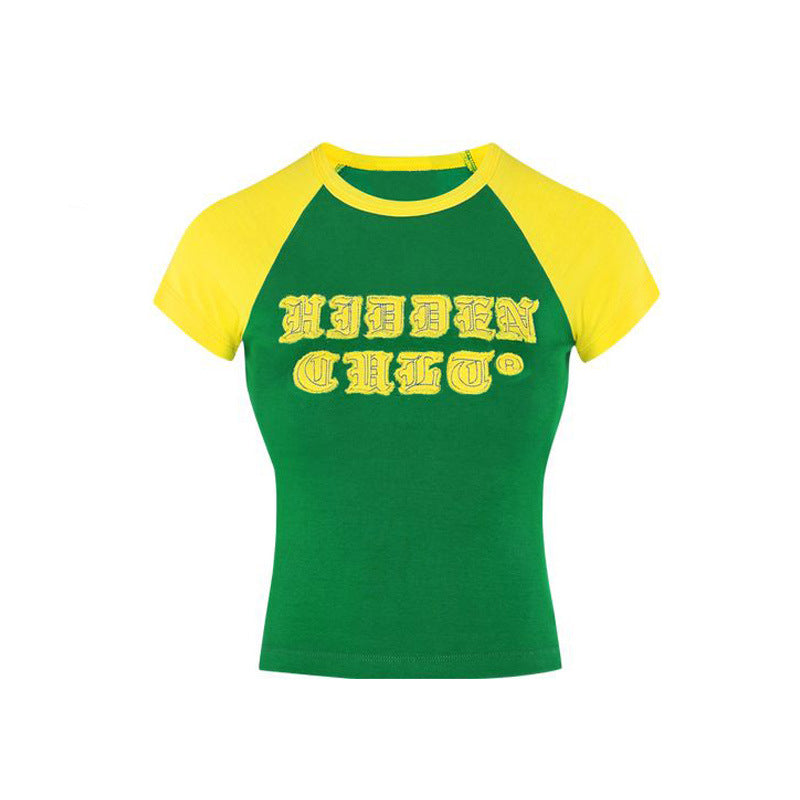 BENPAOLV American new Spice Girl style retro hip hop personality splicing street suit short sleeves shorts sticker letters
