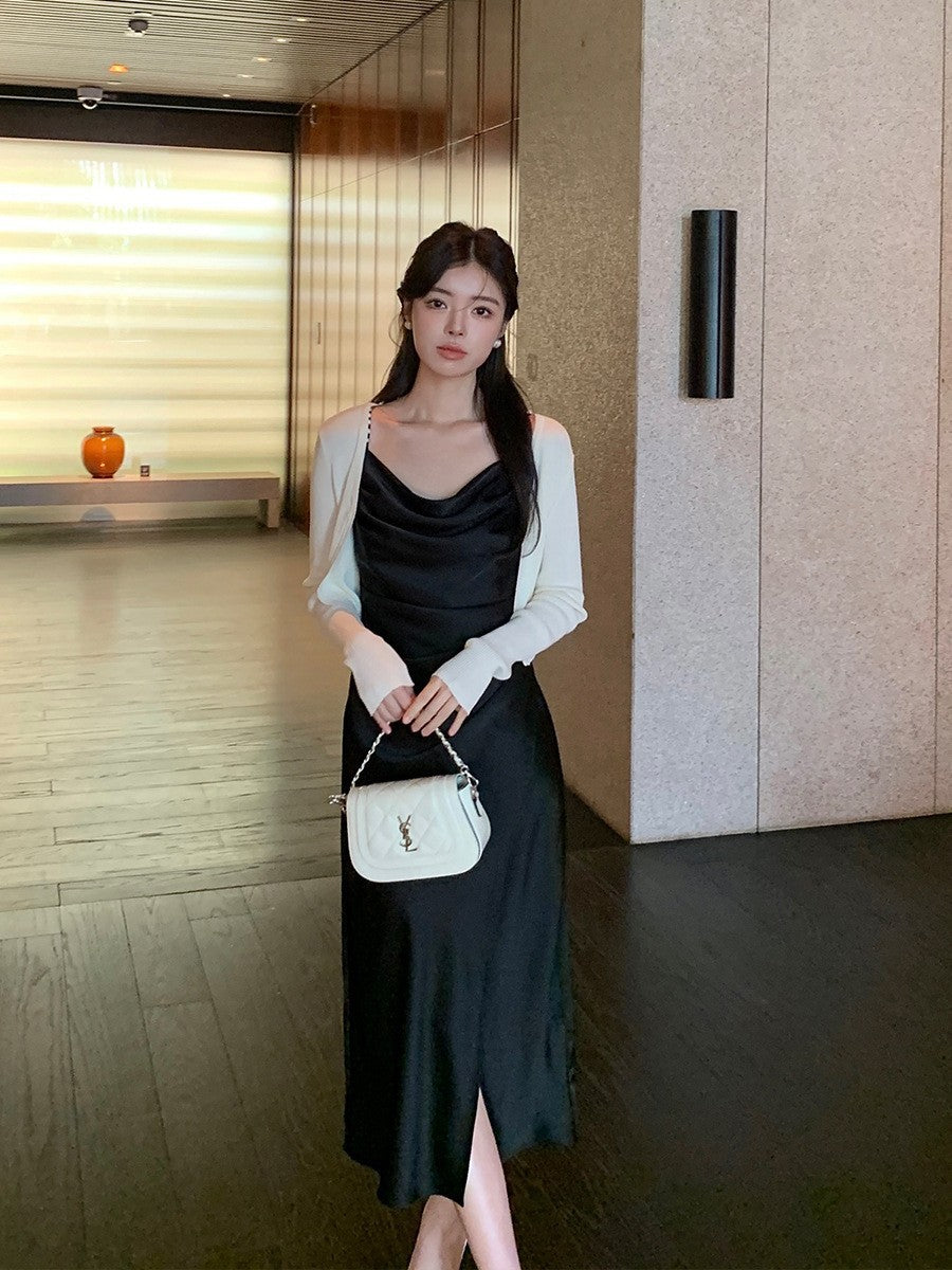 2025 spring and summer new high-waisted satin temperament suspender dress high-end long dress children 88169