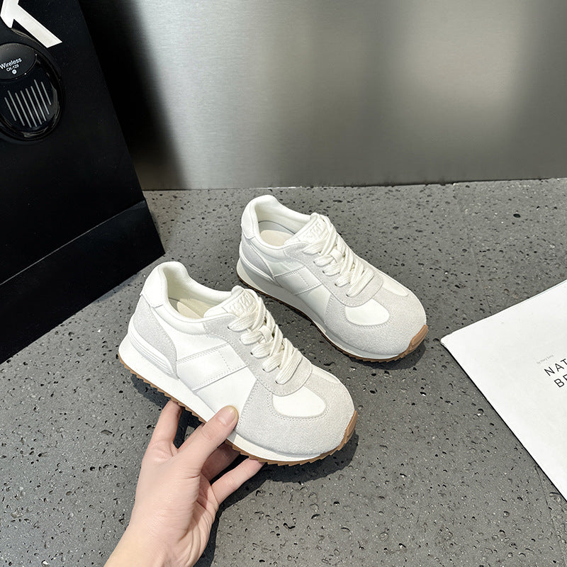 2025  Leather platform German training shoes women's  spring new Korean version versatile lace-up casual shoes heightening board shoes sports shoes