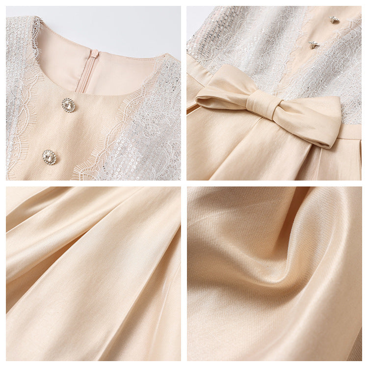 2025 summer new fashion slim and thin temperament lace splicing irregular hem dress women N2079