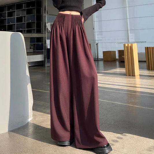 2025 Spot Angola red suit wide-leg pants children's autumn ruffian black tea wind straight casual pants