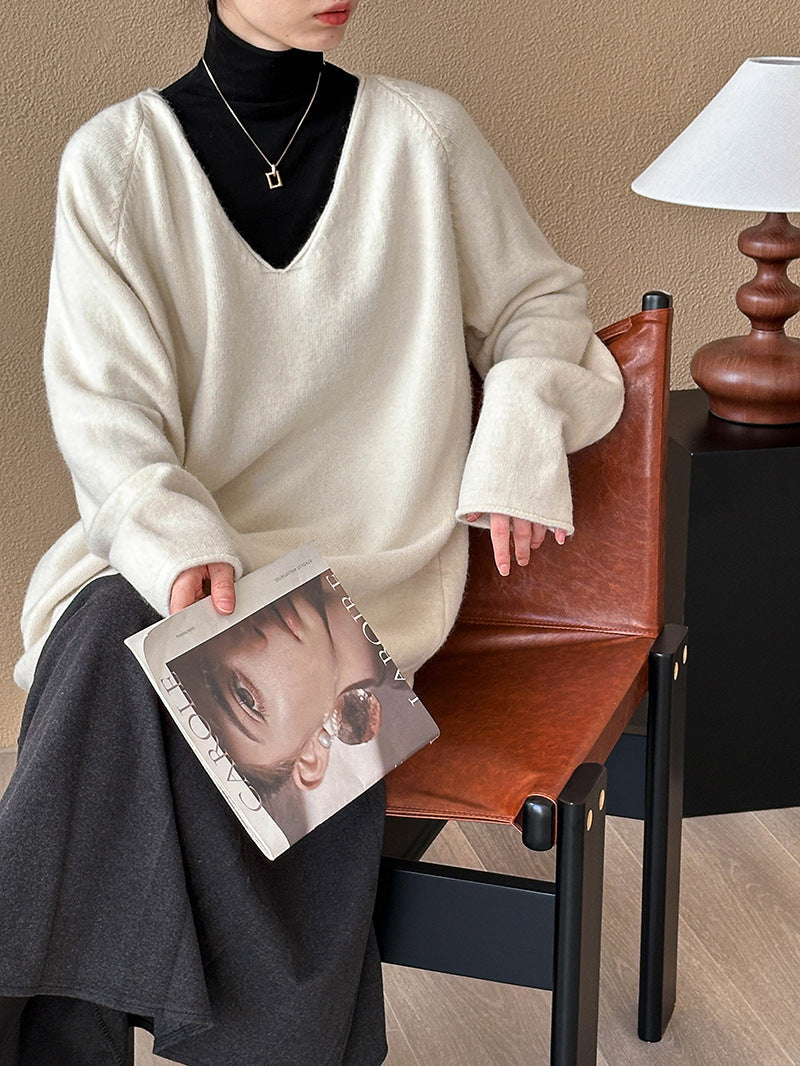 2025 popular autumn and winter new design sense Korean loose knitted sweater base wear versatile sweater A82