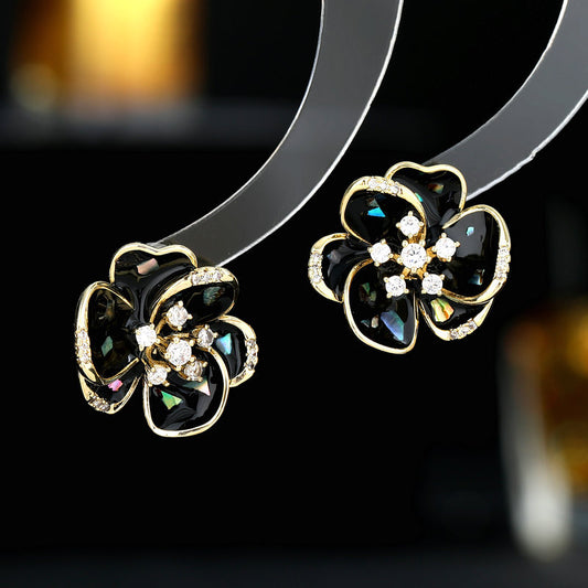 2025 S925 silver needle niche flower earrings trendy fashion commuting daily wear zircon drip oil three-dimensional camellia stud earrings