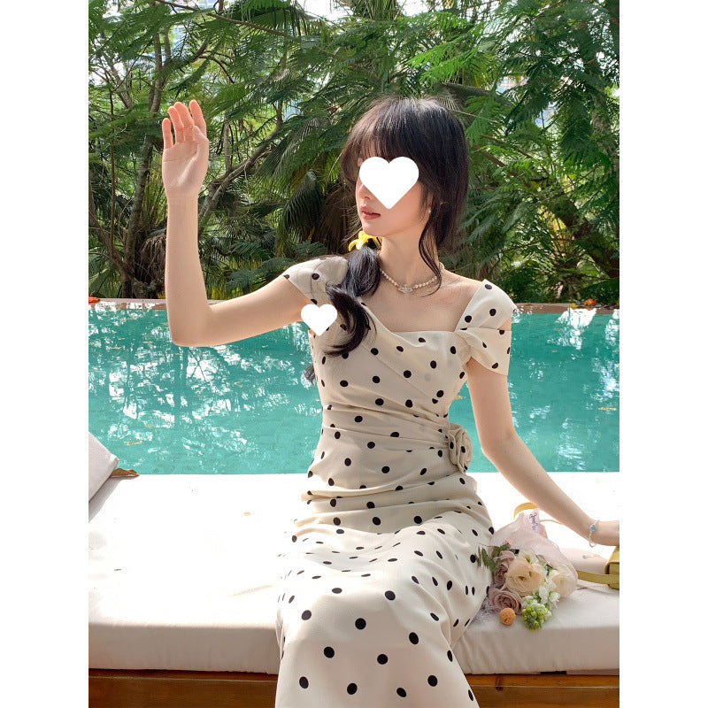 2025 summer  three-dimensional flower waist sleeveless skirt women's clothing spring and summer women's long thin dress fashion