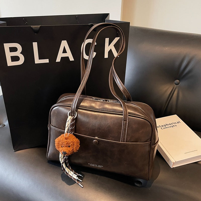 BENPAOLV 2025 Bag Women's popular New Trendy Versatile Shoulder Bag Premium Sense Retro Large Capacity Women's Bag Commuter Boston Bag
