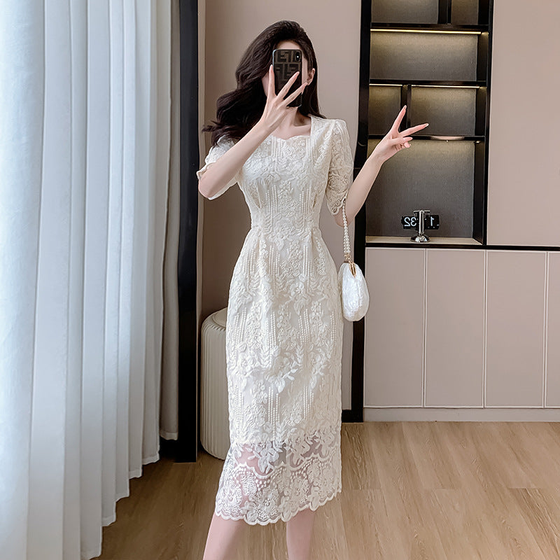 2025 summer new  fairy lace embroidered skirt women's chiffon temperament waist fashion dress women