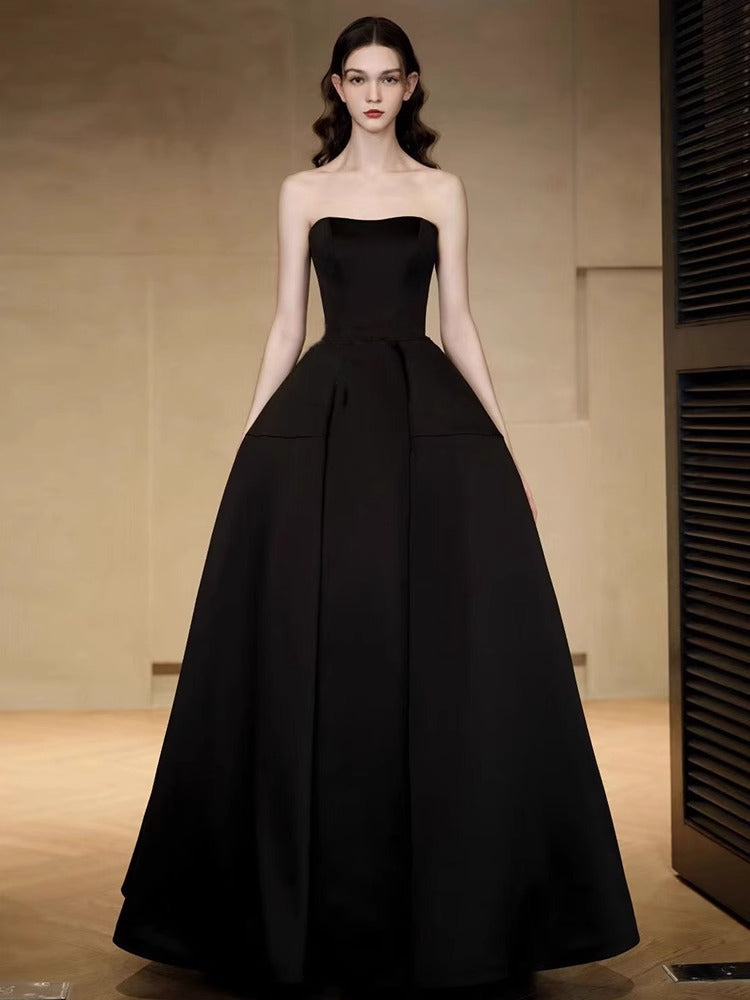 2025 Black tube top evening dress women's  new high-end light luxury niche high-end banquet host temperament dress