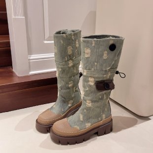 2025  Super Popular high boots women's popular new cowboy British knight boots thick heel boots thin boots