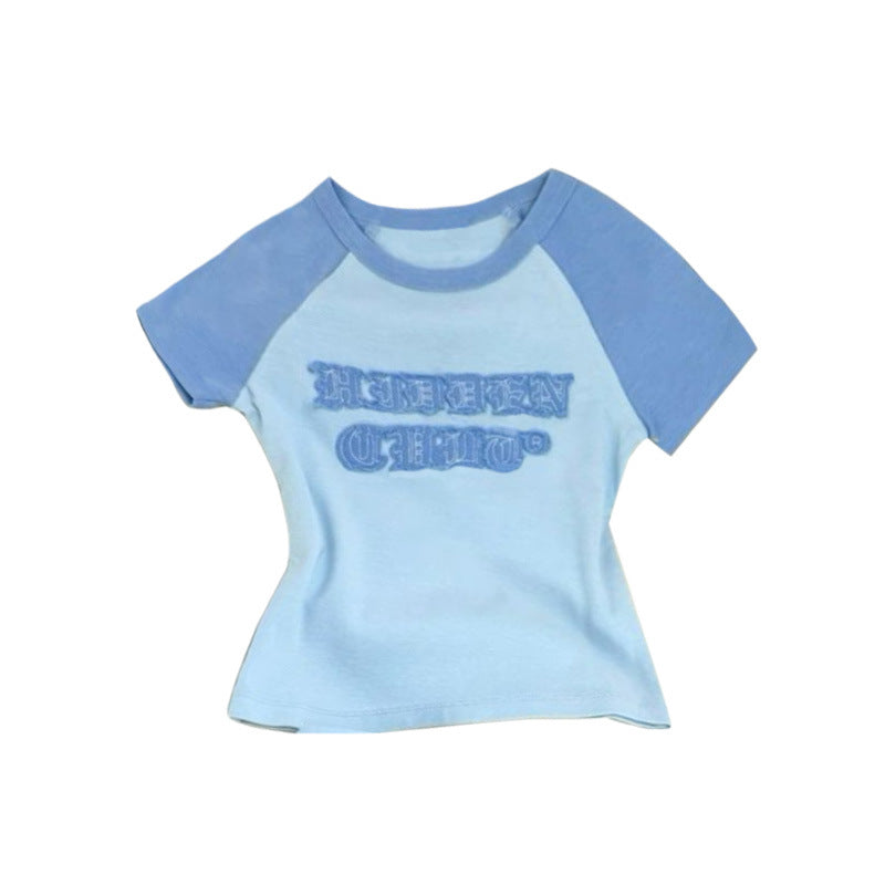 BENPAOLV American new Spice Girl style retro hip hop personality splicing street suit short sleeves shorts sticker letters