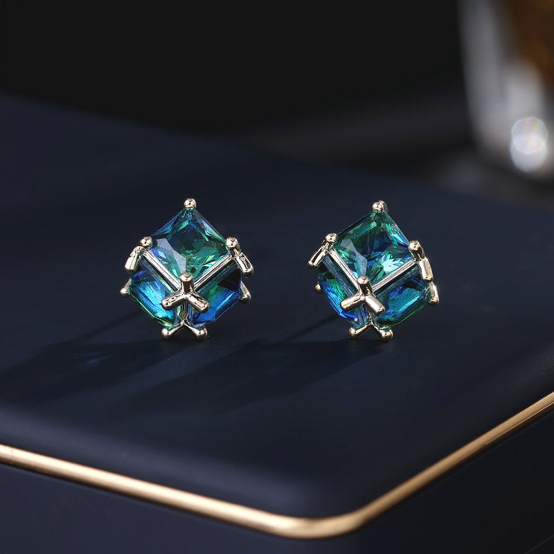 2025 S925 silver needle niche design earrings tide super fairy temperament simple versatile high sense magic color gradual change sugar stud earrings