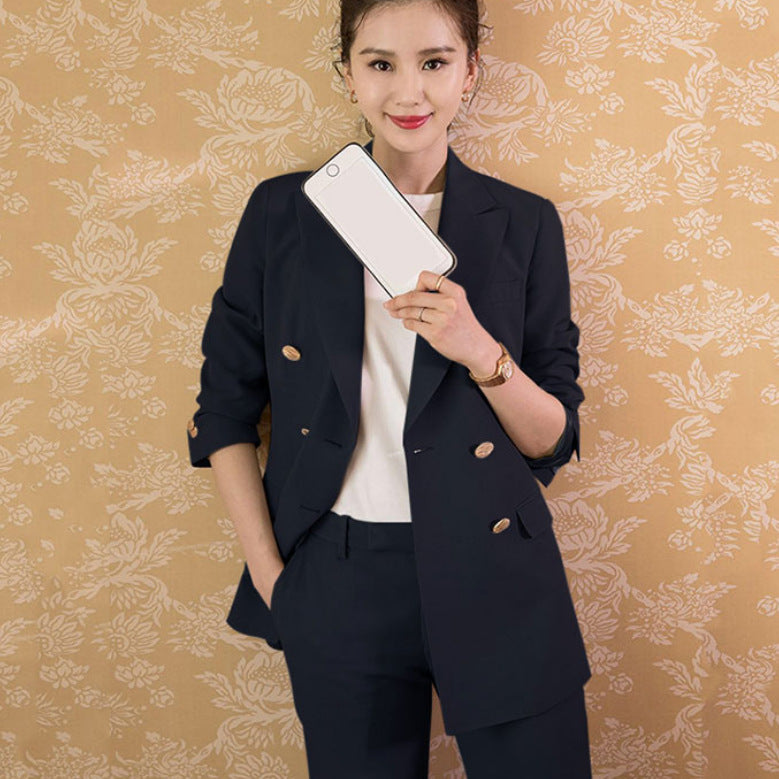 Korean version double-breasted suit suit women's 2025 spring and autumn new OL professional small suit jacket overalls two-piece set