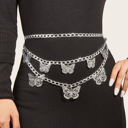 MW2750 2025 Waist chain hollow alloy butterfly pendant multi-layer wave fringe waist chain waist decoration