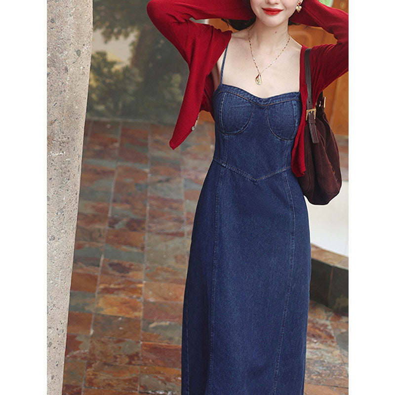 2025 spring clothes, new models with a complete set of denim dresses, children wear high-end two-piece suits, early autumn