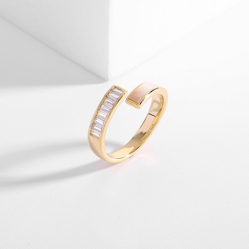 2025 Simple niche temperament zircon mother shell inlaid index finger tail ring 2022 new Korean version adjustable opening ring