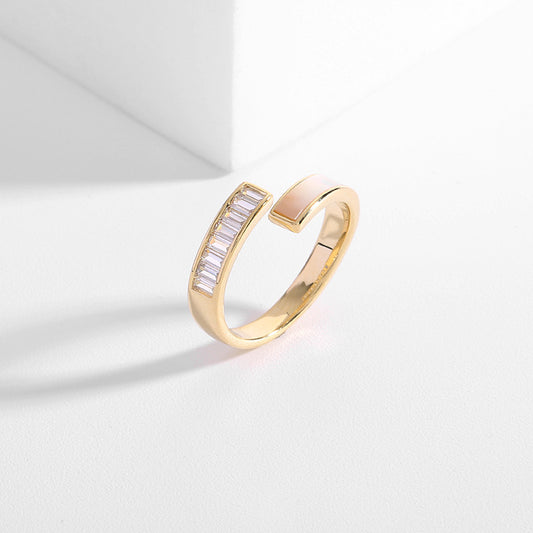 2025 Simple niche temperament zircon mother shell inlaid index finger tail ring 2022 new Korean version adjustable opening ring