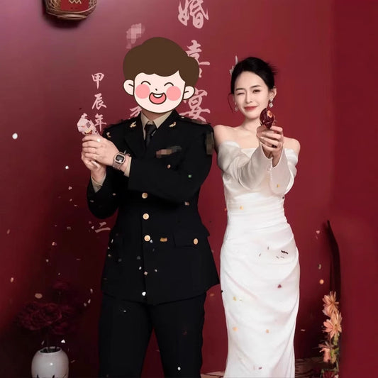 2025 Korean one-word shoulder light wedding dress  new bridal temperament slim go out welcome yarn fishtail skirt engagement dress