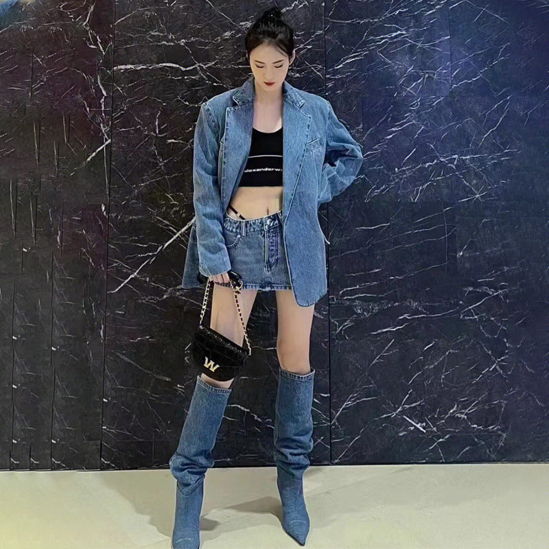 2025  2025 style pointed-toed pleated piled boots popular spring and summer new thin-heeled fashion boots but knee-thin high heels