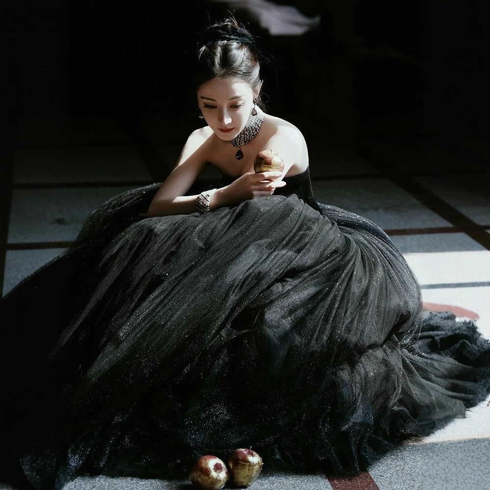 2025 Black evening dress dress Reba star with the same tube top tutu skirt women's high sense birthday party temperament princess dress