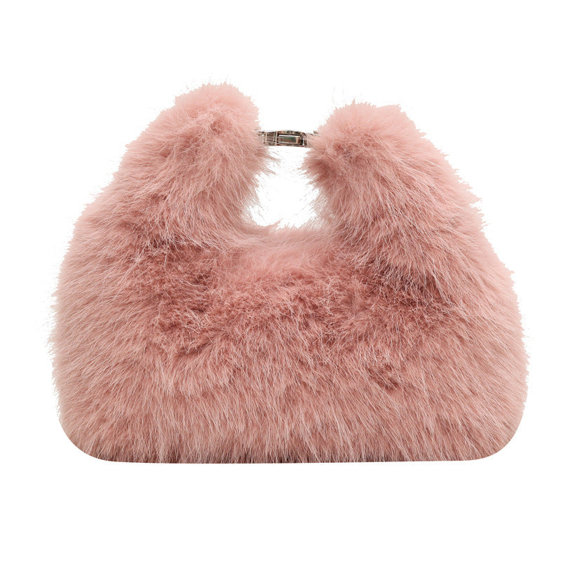 BENPAOLV 2025 Bag Women's  Winter New Soft Imitation Rabbit Hair Portable Women's Bag Small and cute one-shoulder messenger bag
