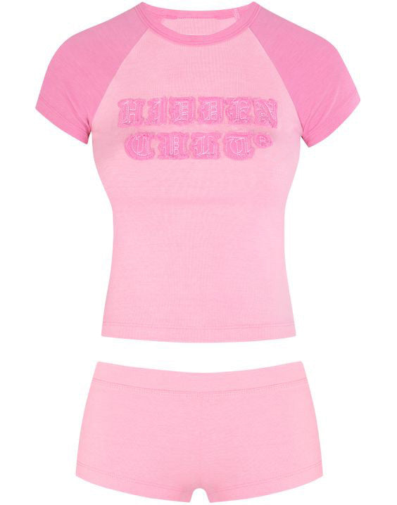 BENPAOLV American new Spice Girl style retro hip hop personality splicing street suit short sleeves shorts sticker letters