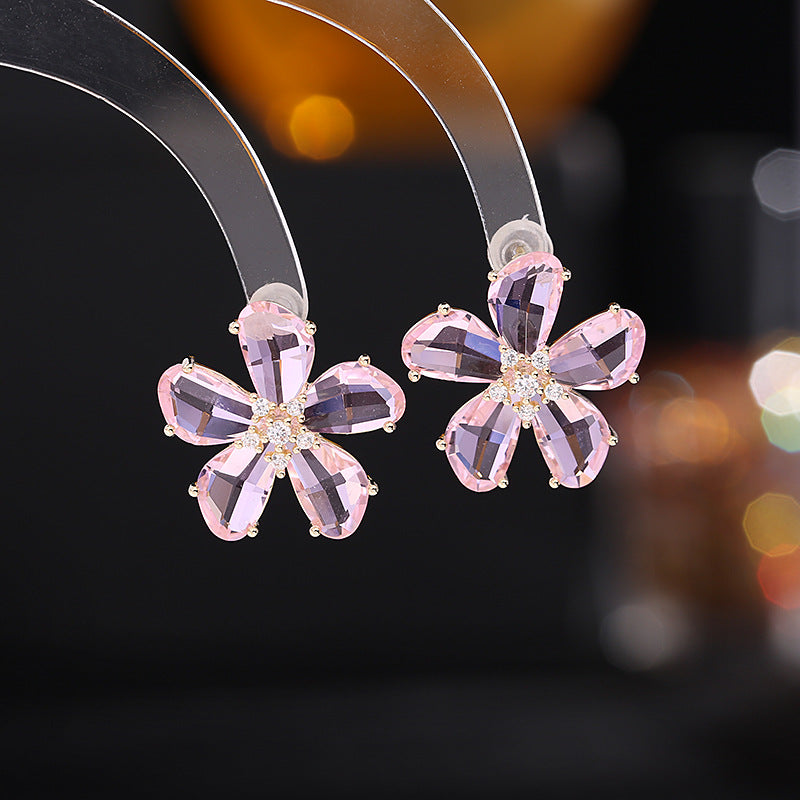 2025 Super fairy temperament girl heart fresh earrings trendy niche design earrings s925 silver needle colored crystal flower stud earrings