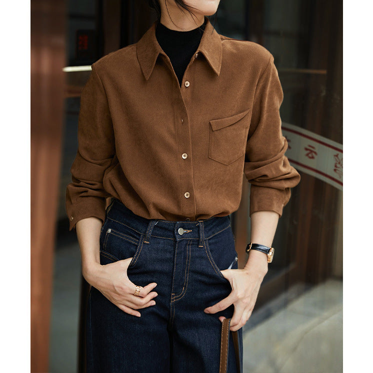 2025 Textured corduroy long-sleeved shirt  spring new women's clothing, shirt professional commuter women's autumn top