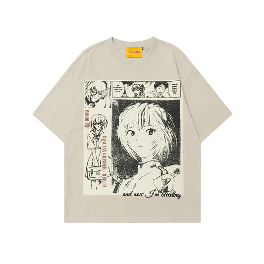 2025 WT517 2025n Street 2025 Vintage Comic Character Design Men's Loose Premium Sense Neutral Short Sleeve T-Shirt