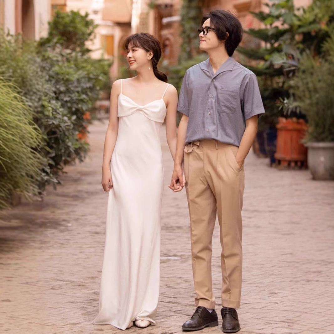 2025 suspender light wedding dress travel photography simple Mori super fairy white thin exterior dress summer
