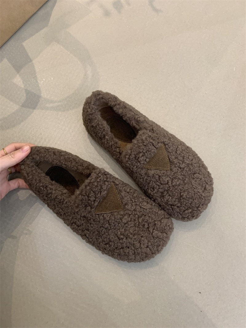 2025 Internet celebrity fluffy shoes female outer wear popular winter small fragrant wind gentle fairy velvet one pedal cotton shoes female