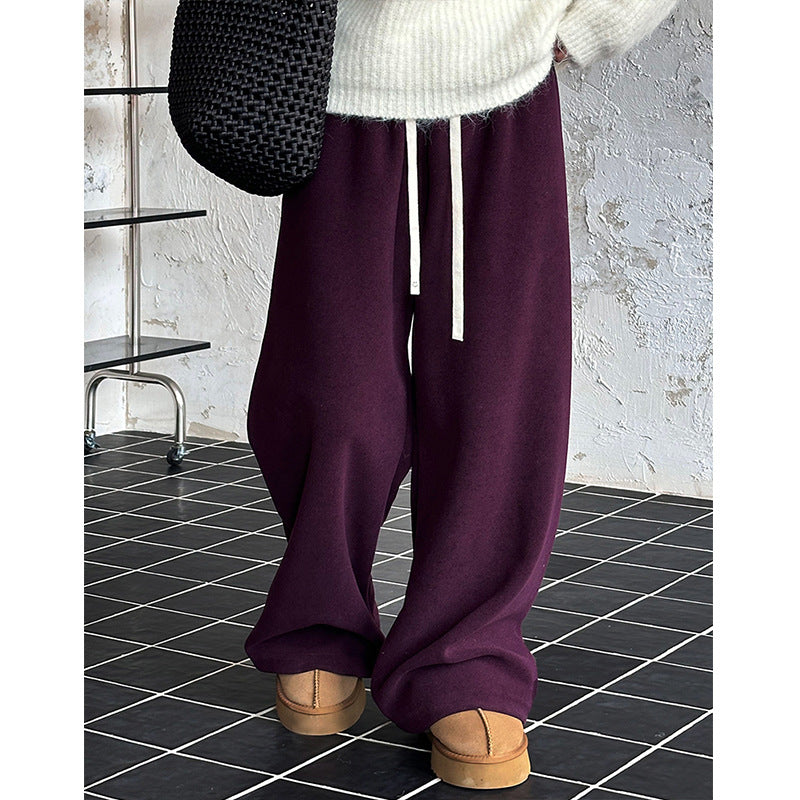 2025 popular autumn and winter new Korean version of casual versatile glutinous rice pants elastic waist sports wide-leg pants 11576