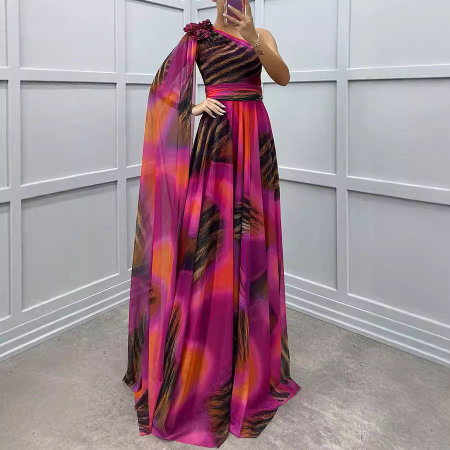 BENPAOLV Hot selling lady Genesis high-end women's long dress boutique chiffon slanted shoulder dating celebration evening dress