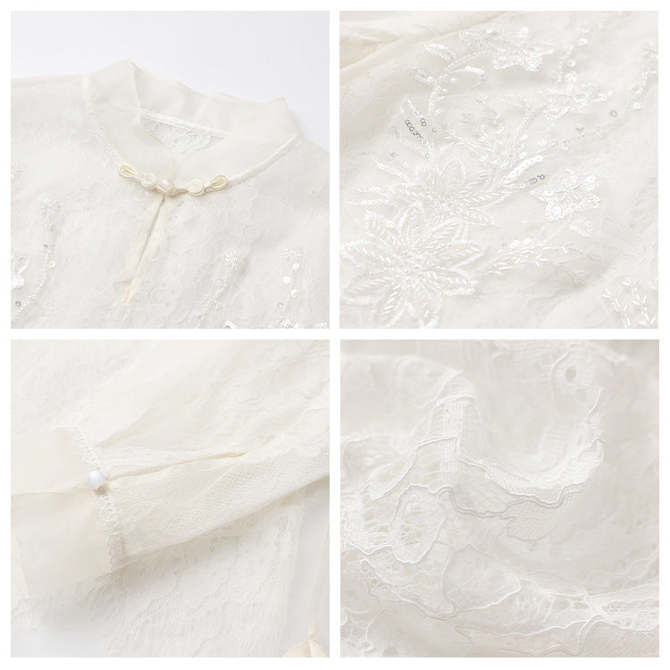 2025 spring clothing national style new design shirt mulberry silk temperament stand-up collar buckle embroidered top women's N2075