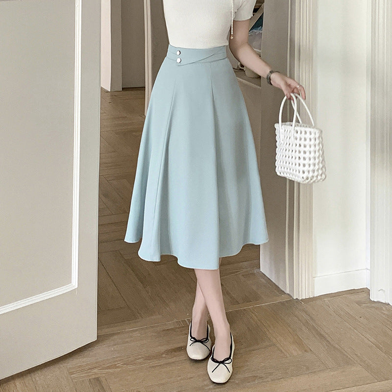 Professional skirt 2025 spring and summer new fashion white-collar high-waisted A-word medium and long hip-covering big swing thin dress