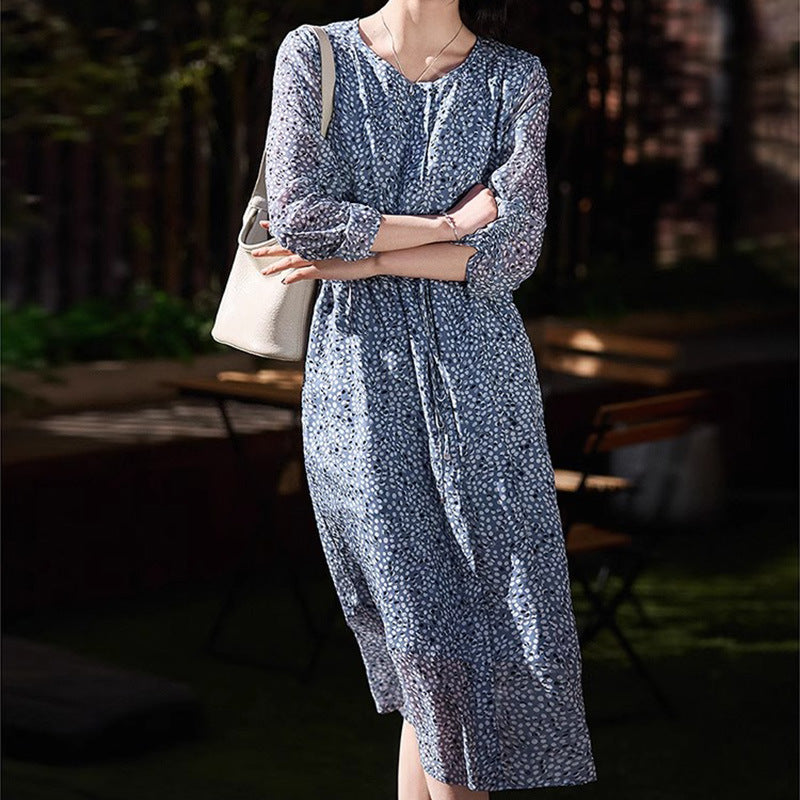 2025 High-end double crepe mulberry silk skirt, gentle floral skirt polka dot silk dress summer new women's clothing