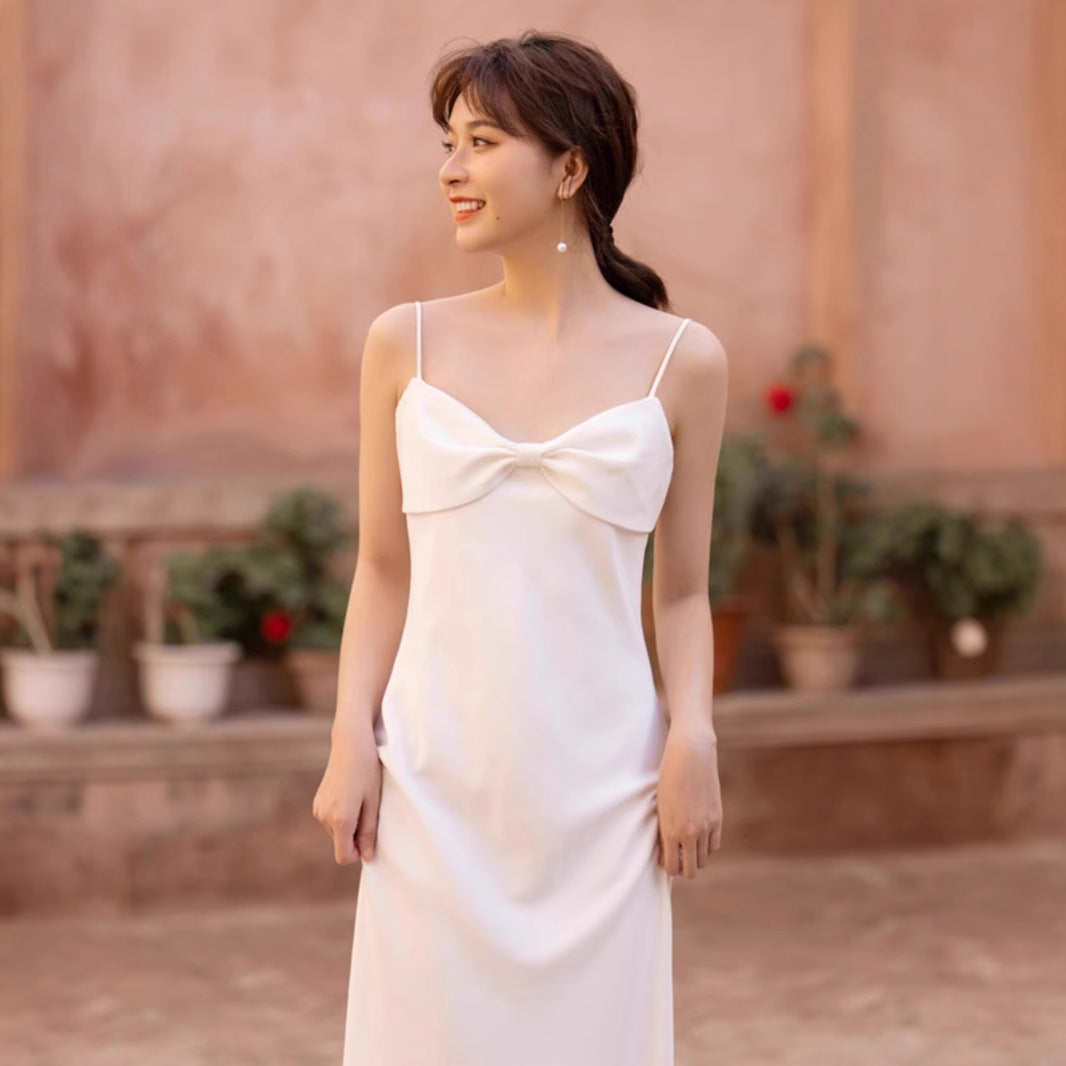 2025 suspender light wedding dress travel photography simple Mori super fairy white thin exterior dress summer