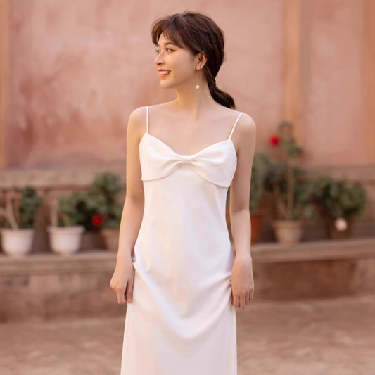 2025 suspender light wedding dress travel photography simple Mori super fairy white thin exterior dress summer