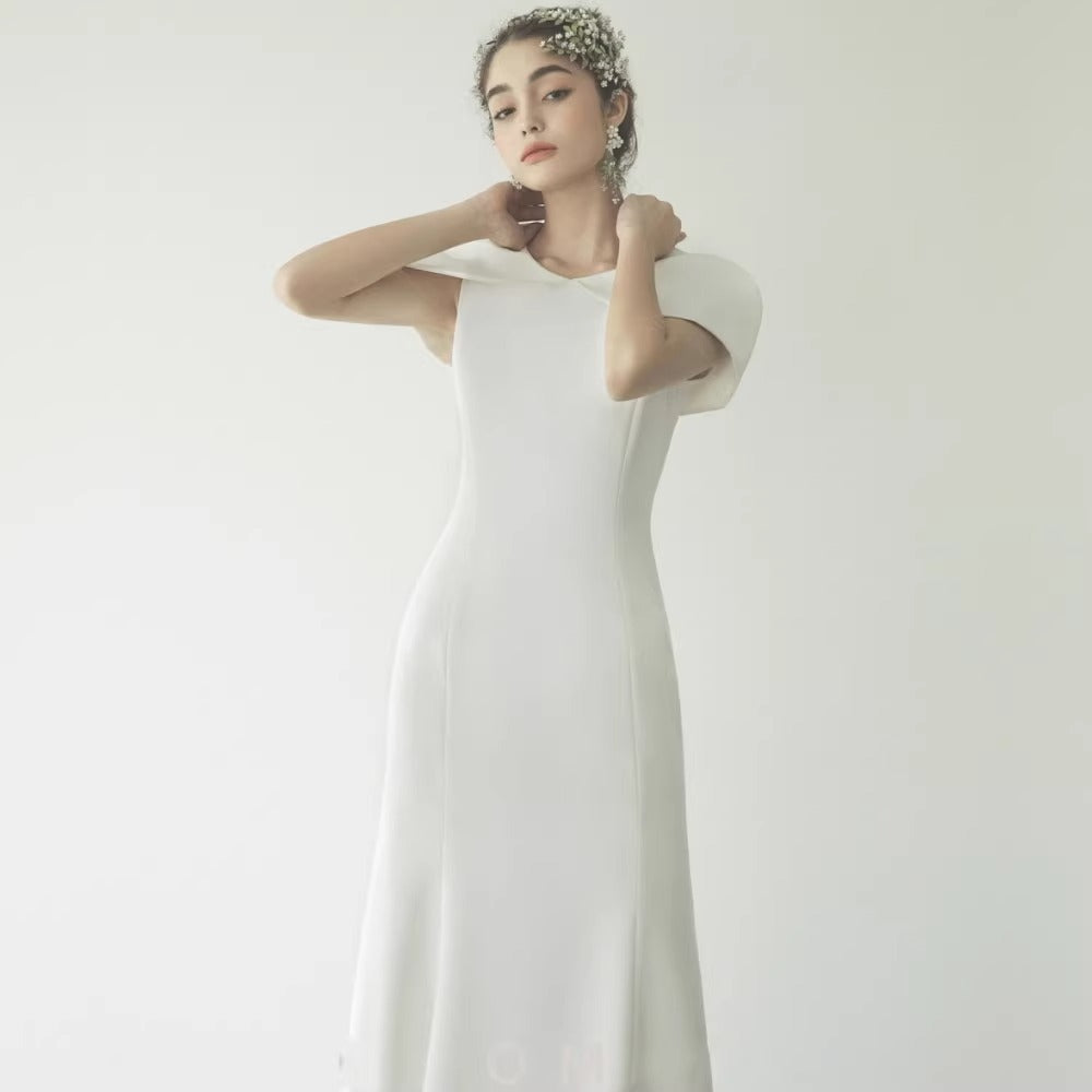 2025 temperament slim fit light wedding dress simple satin small trailing tail license travel skirt high texture fishtail skirt dress