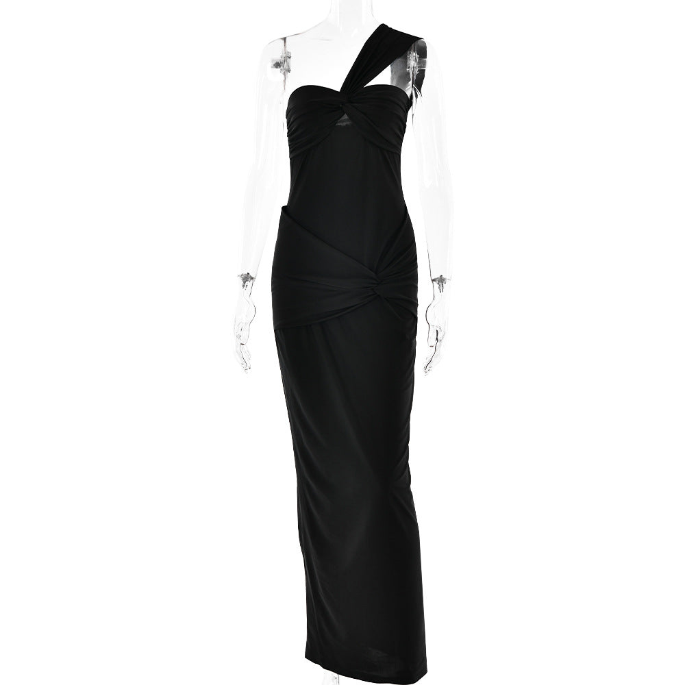 2025 wishes spring hot-selling new dress sexy temperament tube top solid color splicing hip-wrapped slim dress