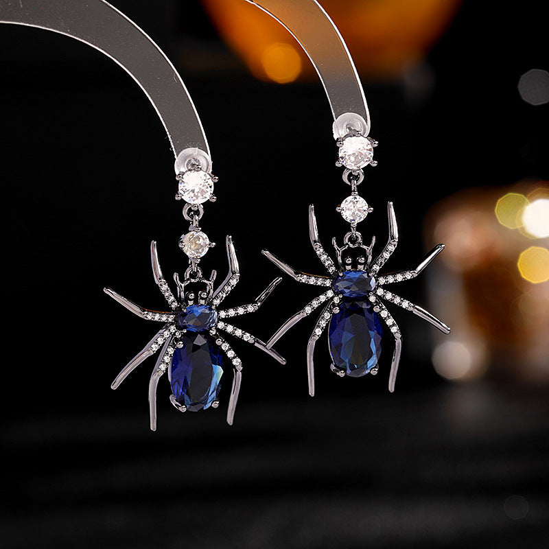 2025 retro style exaggerated earrings wholesale s925 silver needle zircon inlaid cold wind personalized design spider earrings
