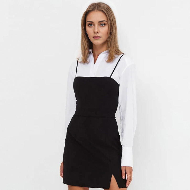 2025 Sexy black slim-fitting hip-wrapped sleeveless split-ended suspender dress popularwildberries spring new women