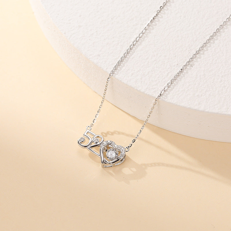 2025 S925 Silver Fashion Smart Love Digital 520 Confession Necklace Creative Fashion Versatile Beating Heart Clavicle Chain