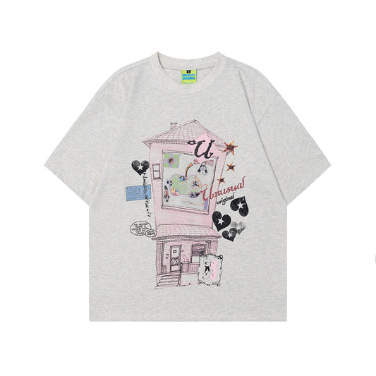 2025 T1099 2025n 2025 Summer Neutral High Sense Painting Pattern Design Retro Men's High Sense Short Sleeve T-Shirt