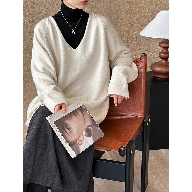2025 popular autumn and winter new design sense Korean loose knitted sweater base wear versatile sweater A82