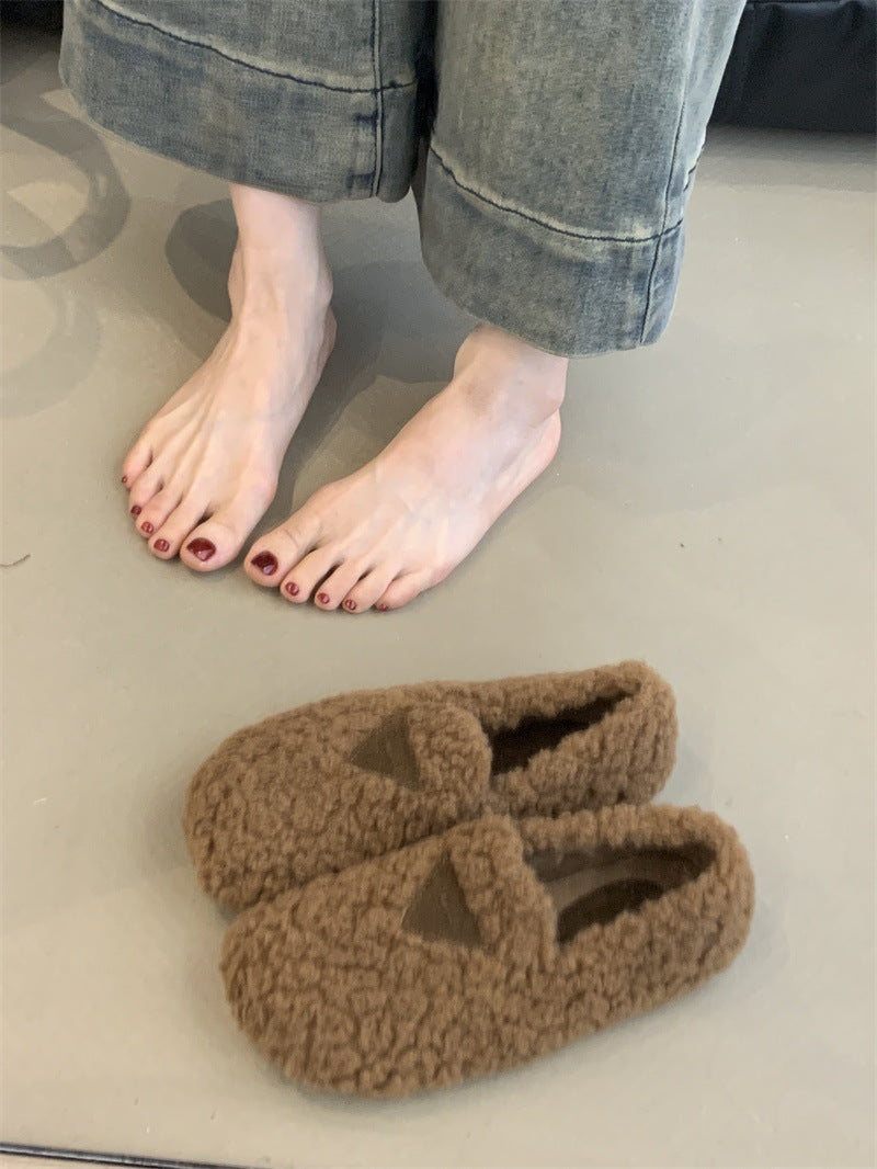 2025 Internet celebrity fluffy shoes female outer wear popular winter small fragrant wind gentle fairy velvet one pedal cotton shoes female