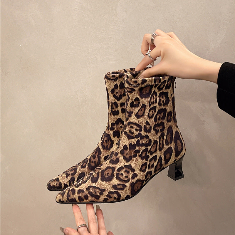 2025 niche temperament pointed suede short boots women's boots popular new thin heel high heel and ankle boots thin boots