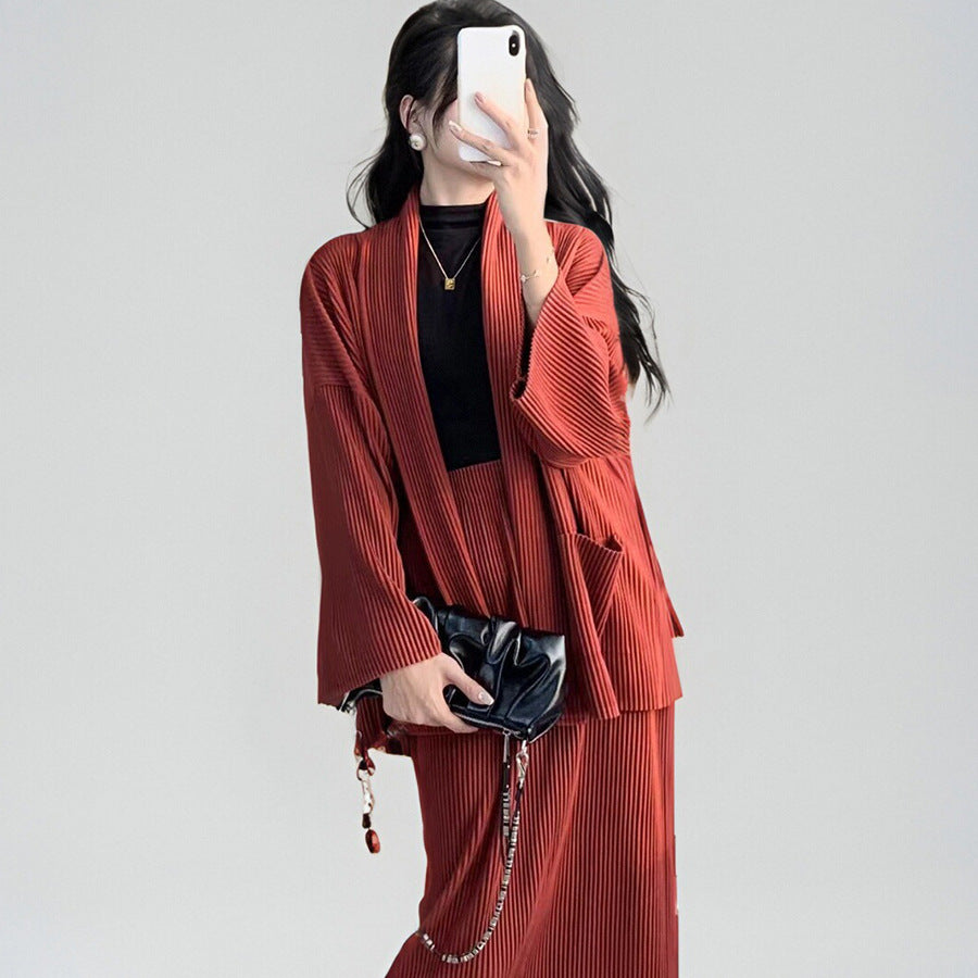 2025 counter autumn and winter suit women's two-piece set, high-end women's clothing loose coat skirt wear a complete set